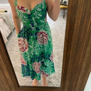 Green Floral Anthropologie-Moulinette Soeurs Silk Midi Sundress-size 2